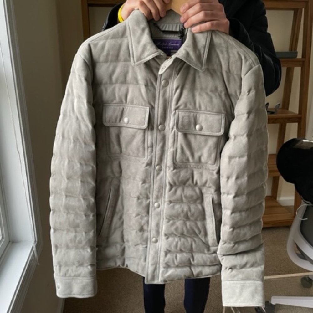 NWT $1,695 Ralph Lauren Purple Label Suede Down Leather Jacket Size S Gray